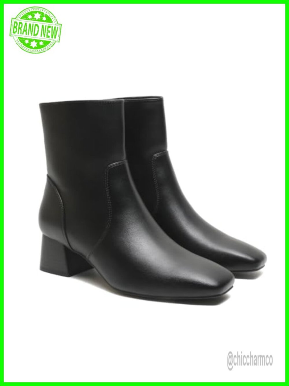 Womens Square Toe Ankle Boots Low Block Heel Zip Up Booties